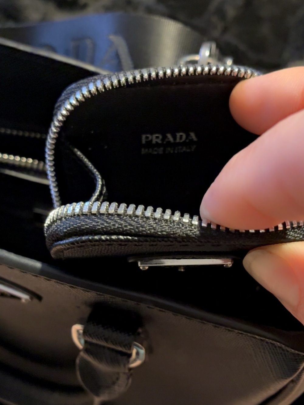 Prada Black Saffiano Leather Satchel with Logo Strap - Picture 6 of 7